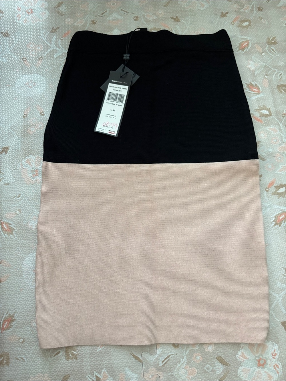 BCBG Pencil Skirt Size XS black and pink NWT